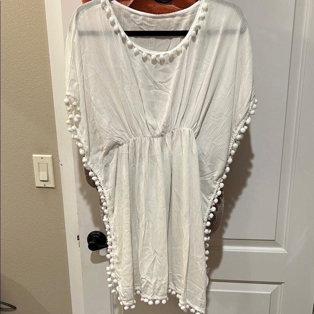 White Pom-Pom Trim Cover-Up